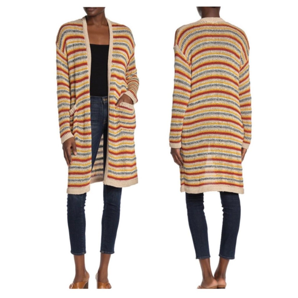 Tularosa Tahiti Striped Open Front Long Cardigan